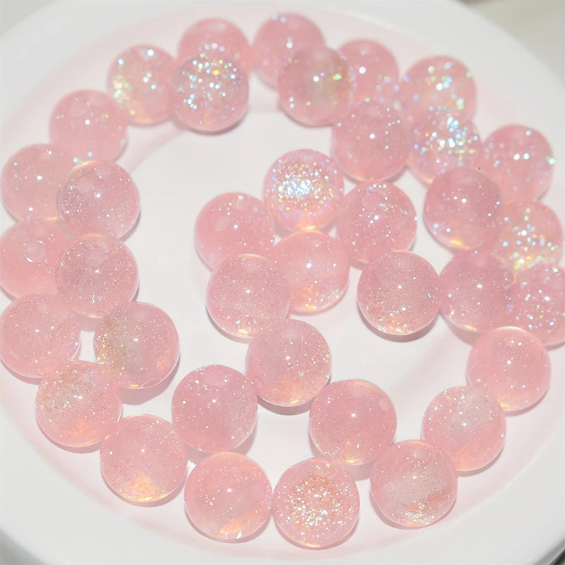 8/10/12 mm, 50 Stück, rosa Harz, feiner Glitzer, runde lose Perlen, DIY-Armband, Halskette, handgefertigte Schmuckherstellung – Detail 4