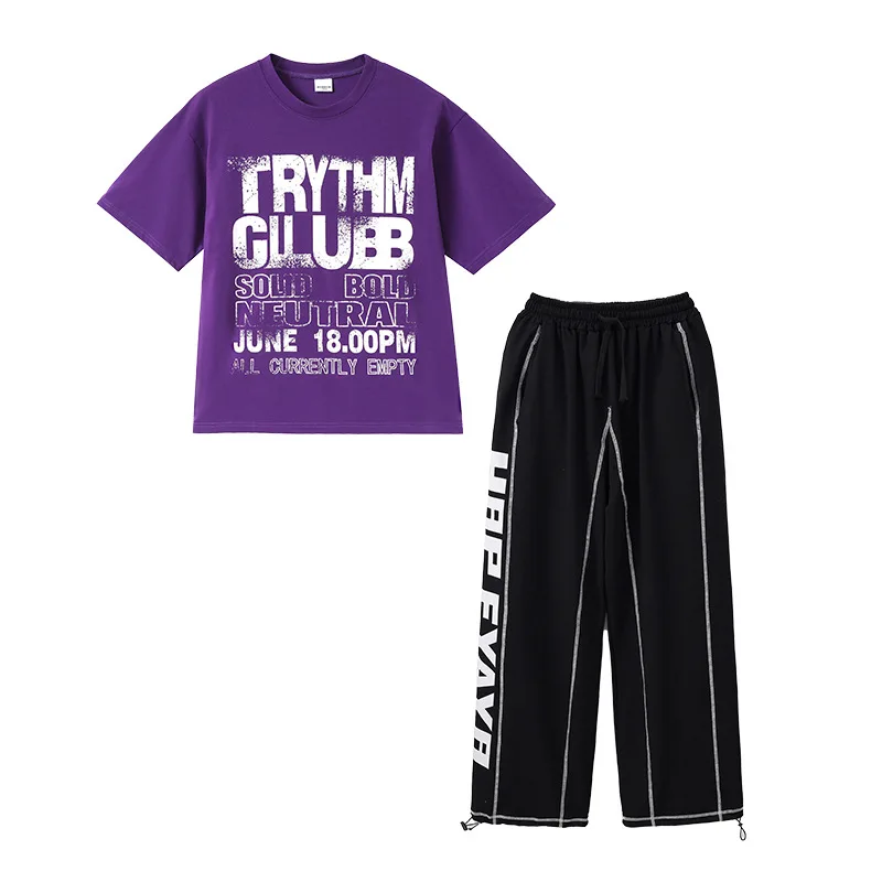 Jungen Hip Hop Tanz Kleidung Set Lila T-shirt Hosen Jazz Praxis Tragen Straße Tanzen Performance Outfit Bühne Kostüm