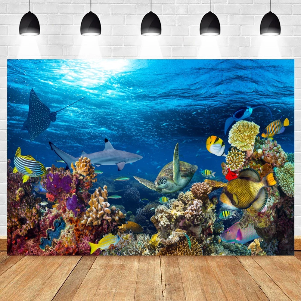 Under Sea Seabed World Backdrop Underwater Marine Coral Fishes Aquarium Photography Background Photo Studio Baby Portrait Props