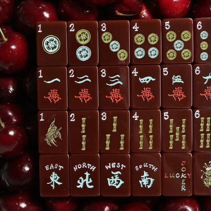 Premium Red Sakura American Mahjong Tiles, Acrylic Traditional Hand Painted, Christmas Gift, 4 Players, In Stock