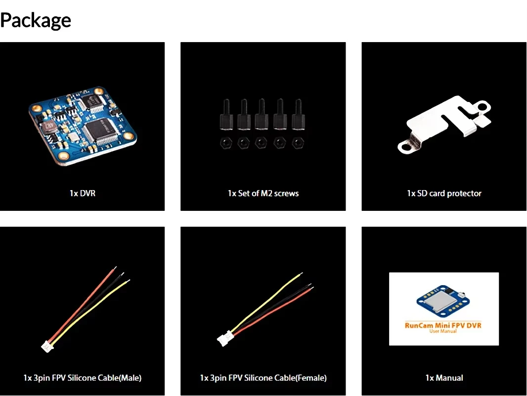 RunCam Mini FPV DVR Saída de vídeo sem perdas 25X25mm DC 3.3-5.5V para Mini FPV Racing Drone RC Quadcopter