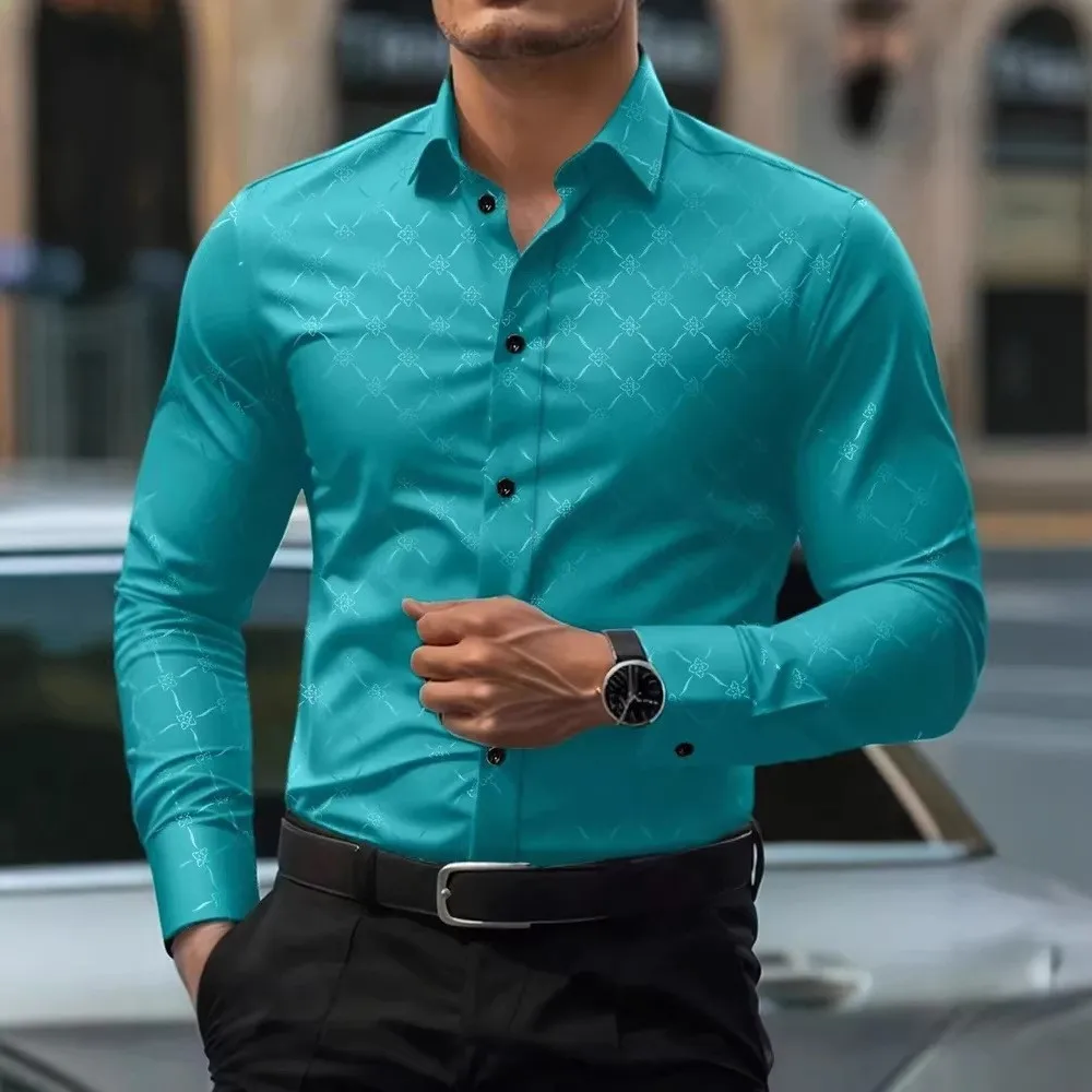 Spring Men's 3D Digital Printing Four-Sided Elastic Long Sleeve Shirt