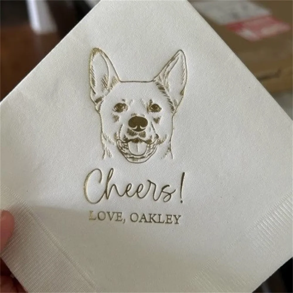 50PCS Custom Illustrated Dog Wedding Napkins, Bridal Shower, Engagement Party, Custom Bar Napkins, Custom Pet Wedding Napkins