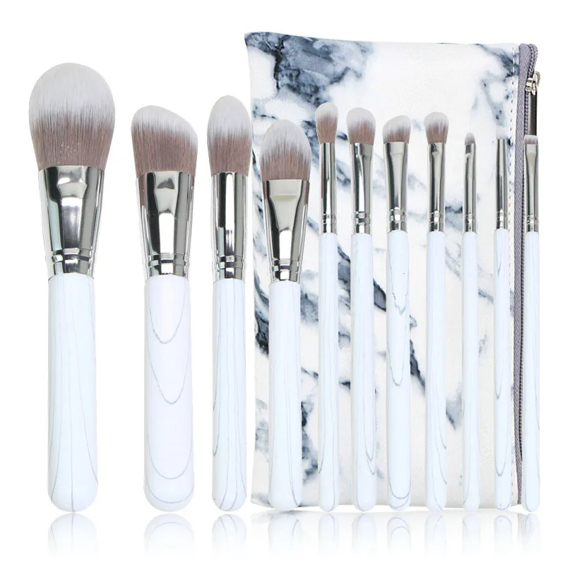 11 Pcs Marble Pattern Makeup Brushes Synthetic Hair Wooden Handle Cosmetic Brush Set for Face Eyes Makeup Tools