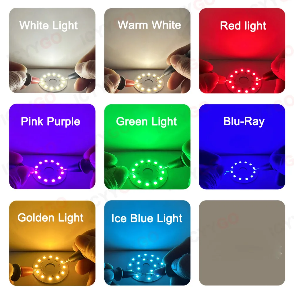 Panneau PCB LED 12V 24V 3W 5W 7W 9W 12W, jaune bleu vert rouge violet, lampe, ampoule ronde, Source de lumière 31MM 60MM 85MM