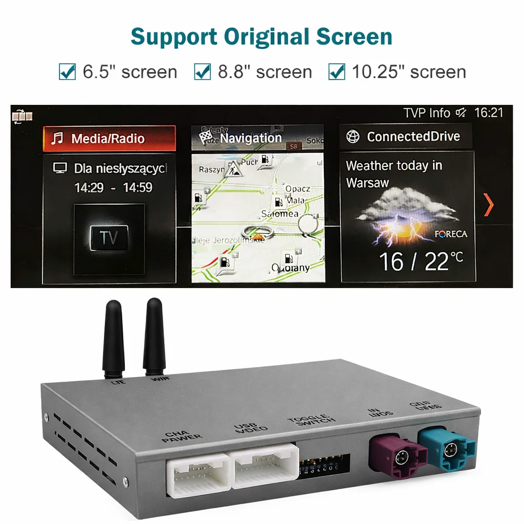 Draadloze CarPlay Android Auto voor BMW 5 7 Serie F10 F11 F07 GT F01 F02 F03 F04 2009-2016 met Airplay BT Multimedia Decoder box