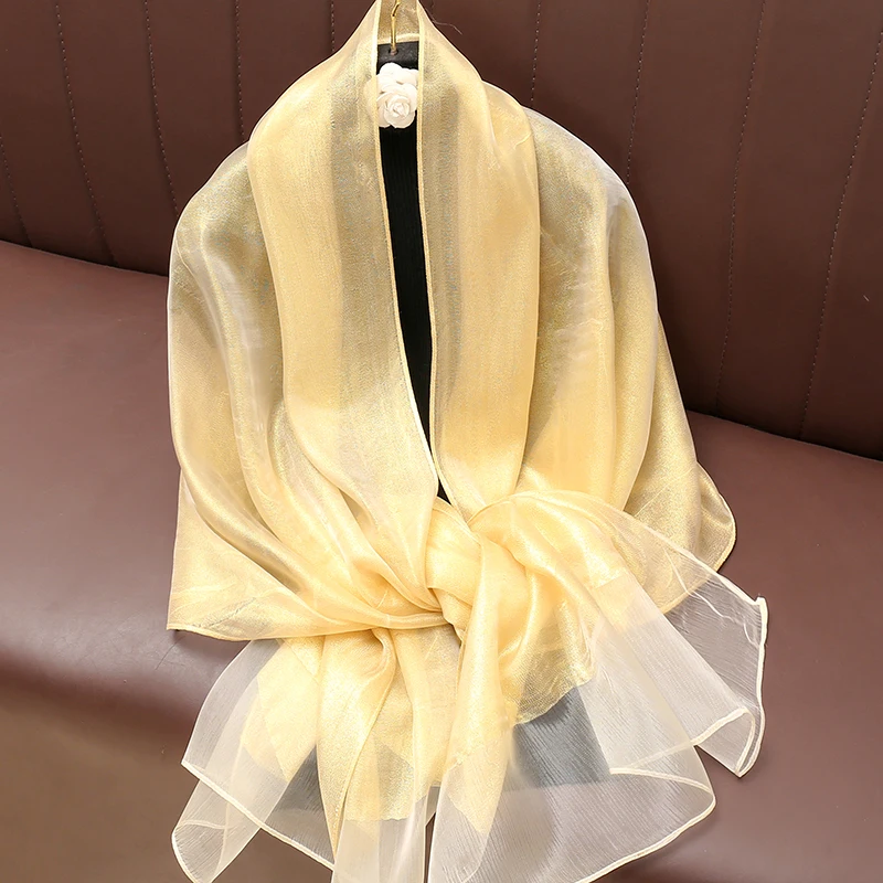 Solid Color Silky Shawls and Wraps Fashion Sunscreen Soft Long Shiny Cloak Scarves Transparent Organza Wedding Bridal Shawl