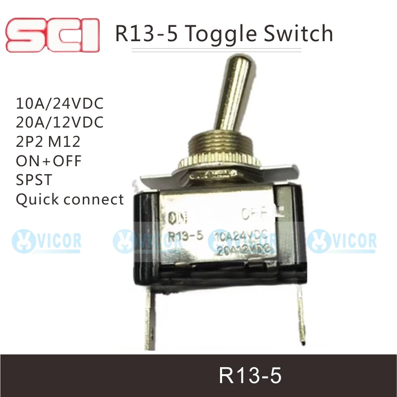 R13-5 10A24VDC 20A12VDC SPST 1NO1NC M12 toggle switches SCI 2P2 DC switch