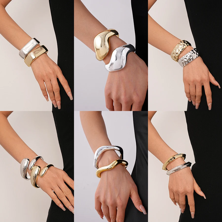 

New Punk Irregular Geometric Smooth Open Bangles for Women Personality Gold Silver Color Thick Acrylic Cuff Bracelets Jewelry