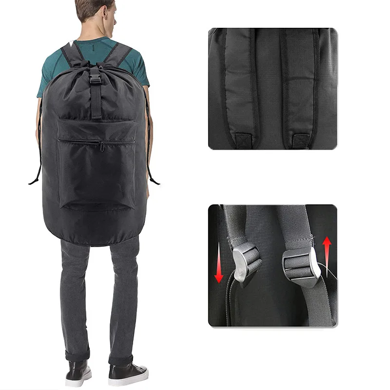 Oxford Drawstring Laundry Bag With Shoulder Straps Portable Travel Dirty Clothes Storage Pouch