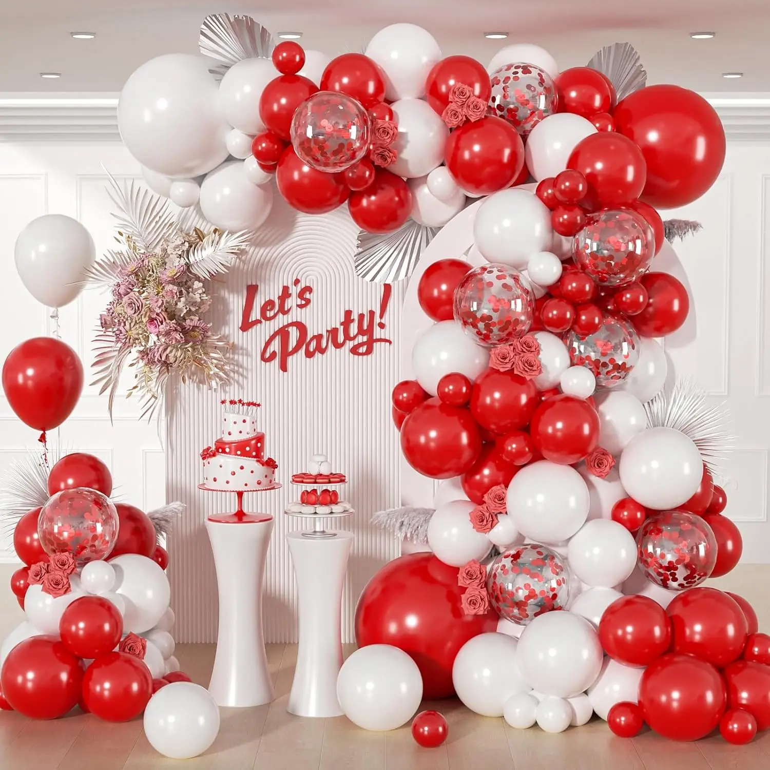104Pcs Red and White Balloons Red and White Balloon Arch Kit for Wedding Christmas Valentine's Day Birthday Party Decorations