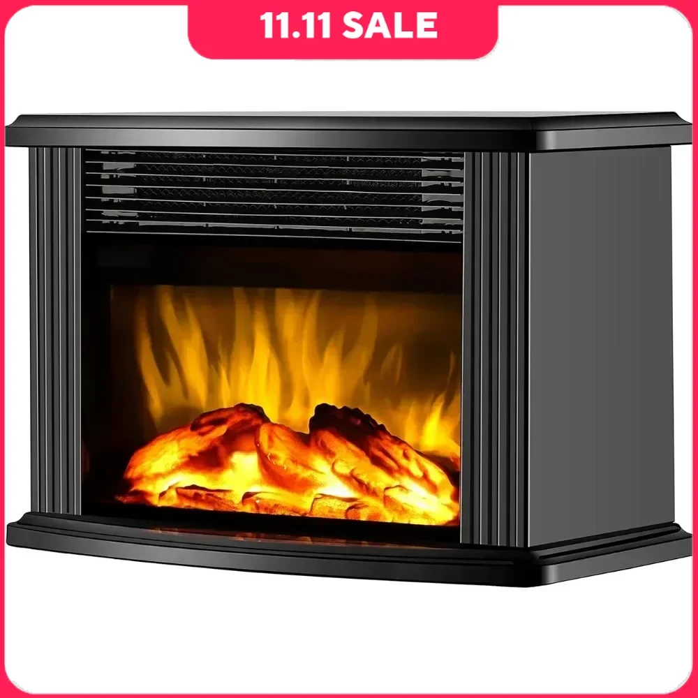 

Black Metal Frame Electric Fireplace Led Flame Effect 14" Mini Electric Fireplace Tabletop Portable Heater Home Decoration 1500W