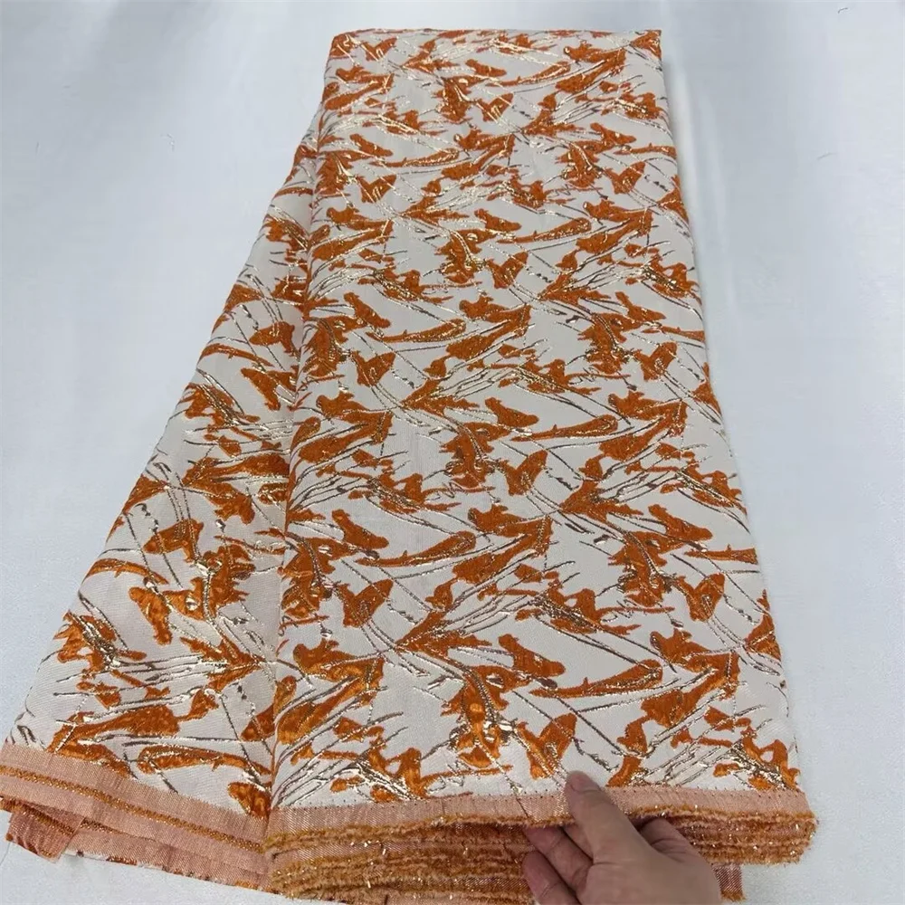 

Orange African Gilding Brocade Lace Fabric 2024 High Quality Nigerian French Damask Jacquard Lace Brocard Tissu 5Yards WB8