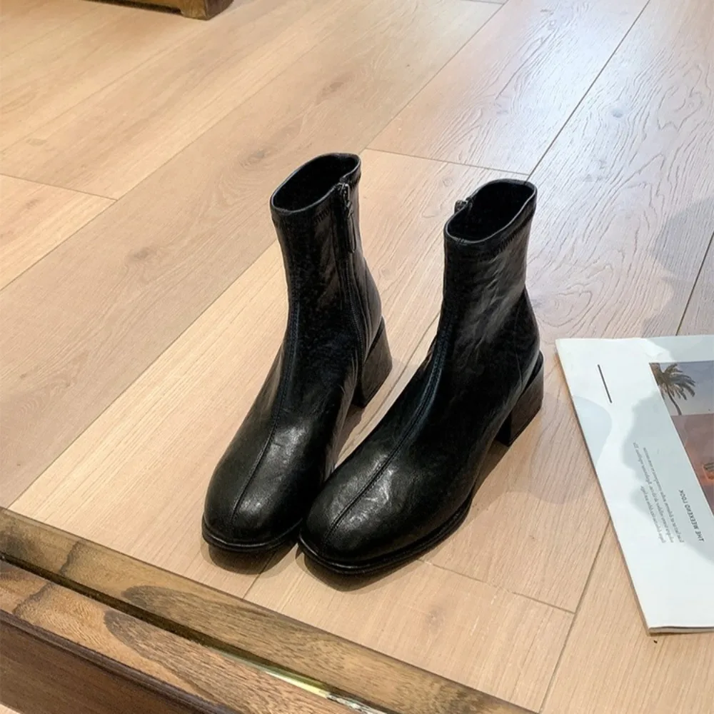 

Women's Autumn Boots Genuine Leather 2025 New Autumn Winter Thick Heel Retro British Style Short Boots Casual Low Boots Women