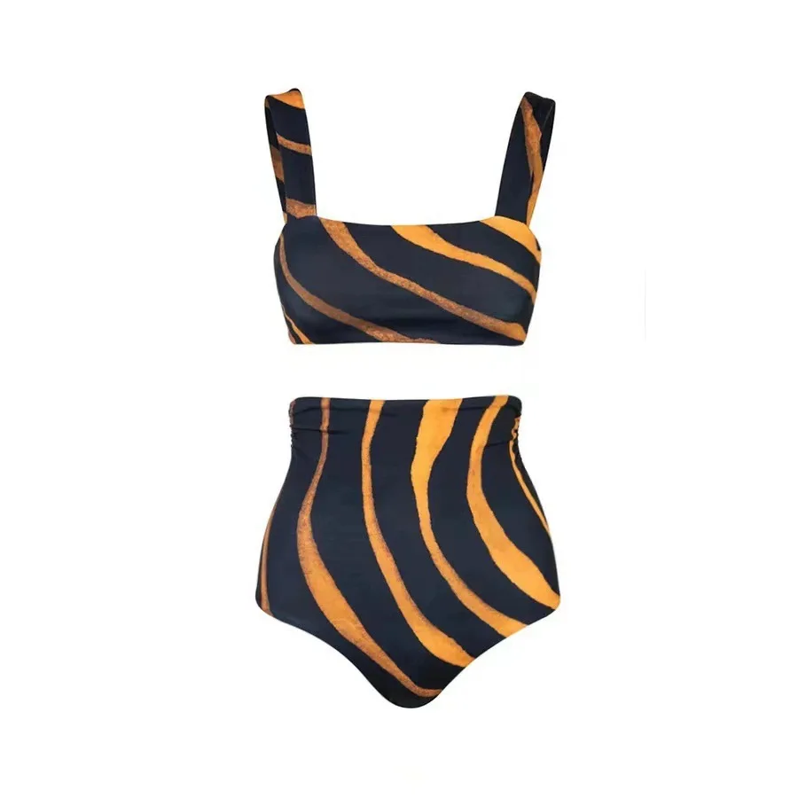 Ashion Costume da bagno stampato 2025 tendenza Bikini a vita alta set Costume da bagno da donna Costume intero da spiaggia sexy senza schienale per le vacanze