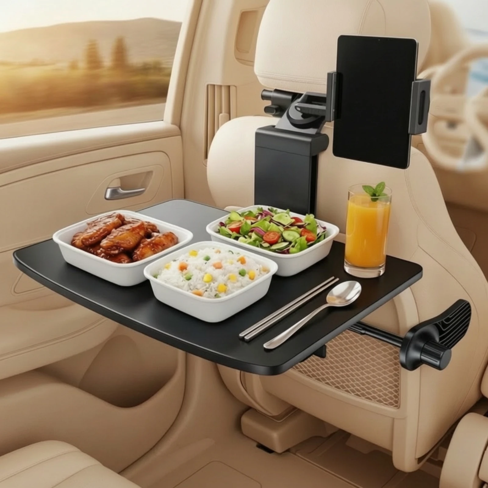 Automotive Rear-Seat Tray Table Adjustable Foldable Car Tray Table with Anti-Slip Mat Rear Passenger Travel Desk Sturdy