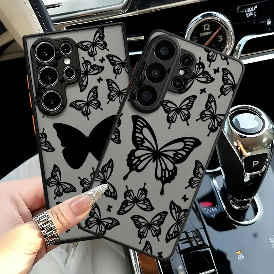 Funda Back Phone Cover Case for Samsung Galaxy S26 S24 Plus S21 S22 S23 FE S20 FE Note 20 Ultra 10+ S25 Ultra Black Butterfly