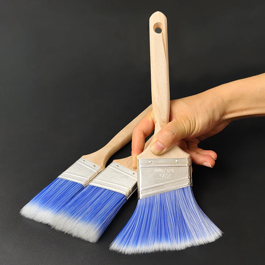 فرشاة طلاء بزاوية بمقبض خشبي طويل مقاس 3 قطع من pac2 بوصة، فرشاة تزيين الأثاث الصناعية التي تصنعها بنفسك.