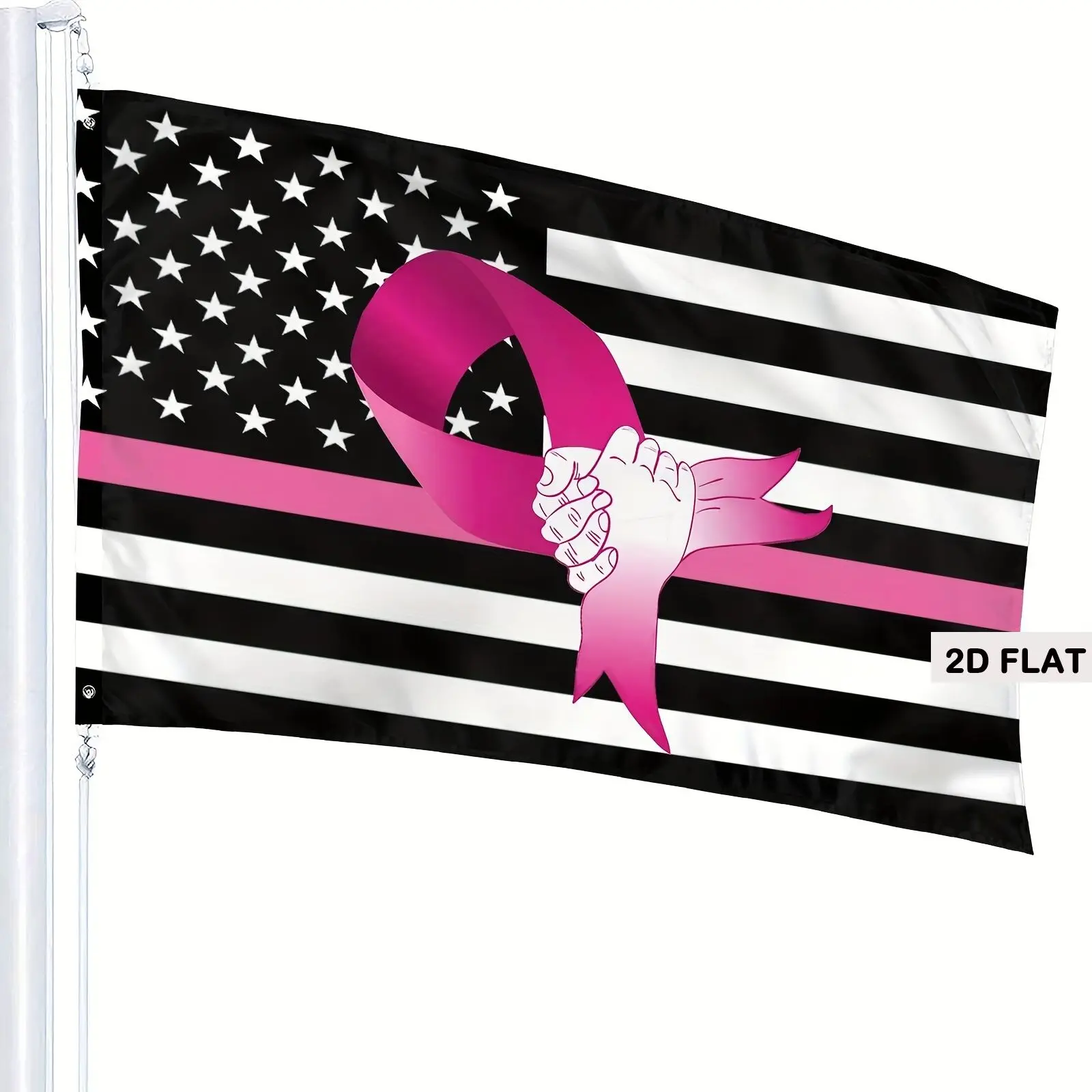 2D FLAT 1pc, Funny Flag Banner Wth American Flag with Pink Ribbon and Fist Perfect for Indoor and Outdoor, Polyester Material view 5