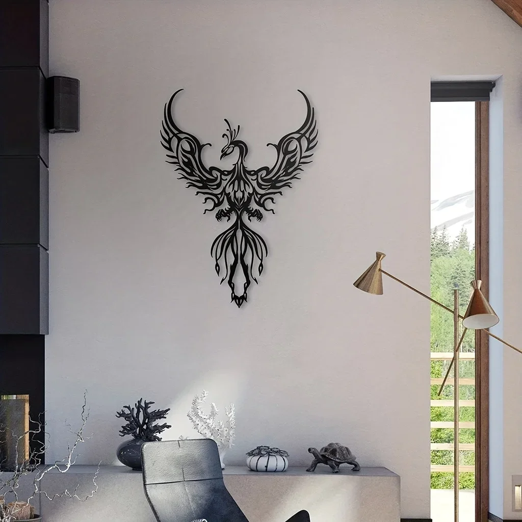 Decoración colgante de pared con diseño de Fénix de Metal, decoración artística para el hogar, oficina, sala de estar, dormitorio y baño