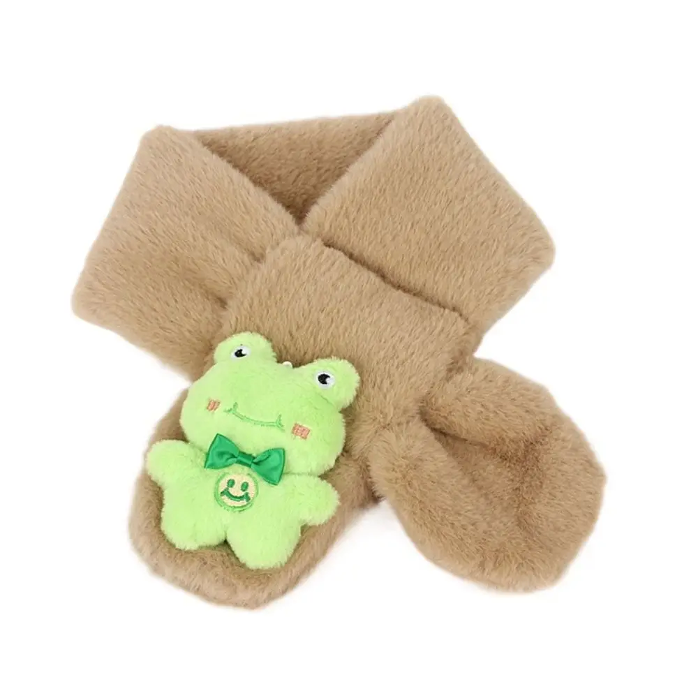 

Warm Scarf Cartoon Plush Scarf Solid Color Faux Rabbit Children's Scarf Thicken Fur Plush Cross Neck Warmer Neckerchief Wrap