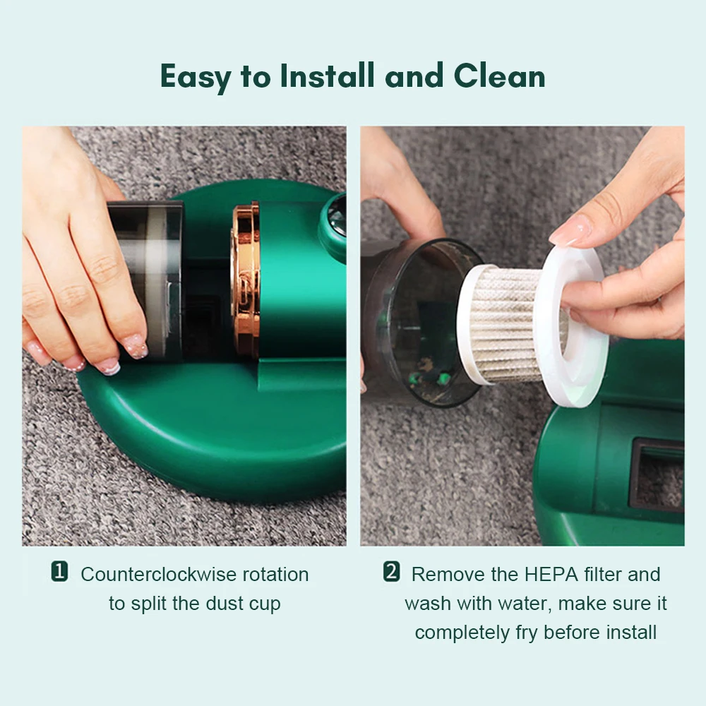 مكنسة كهربائية للسرير إزالة العث بالأشعة فوق البنفسجية فلتر HEPA نظافة لاسلكية 5KPA مرتبة وسادة قماش أريكة تعقيم الفراش الأنظف