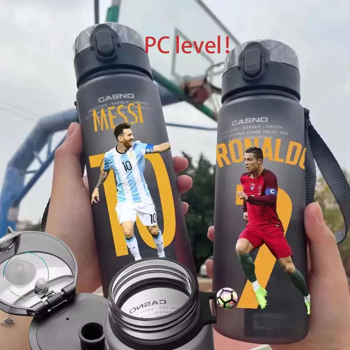 Taza de agua portátil para deportes al aire libre, vaso de plástico de gran capacidad de 560ML, Messi Ronaldo Mbappe Neymar, estrella del fútbol,