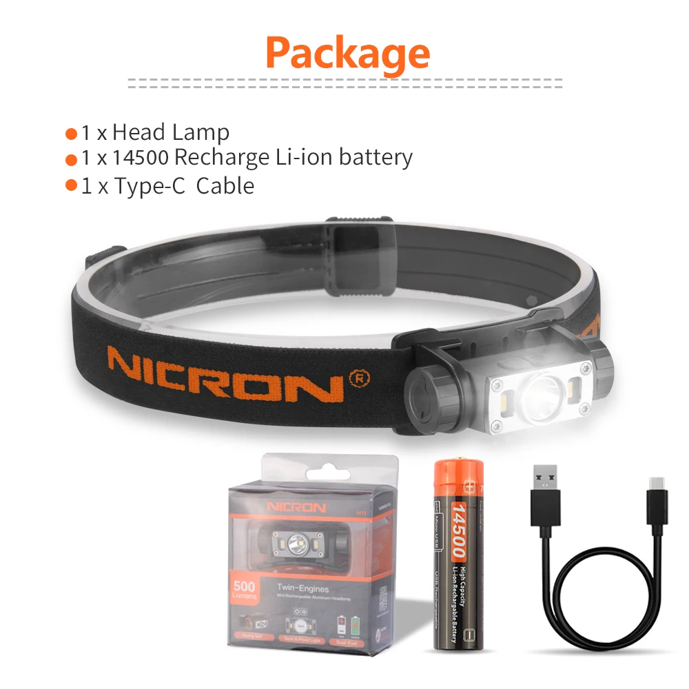 NICRON H11 Twin Engine Rechargeable Aluminium Headlamp