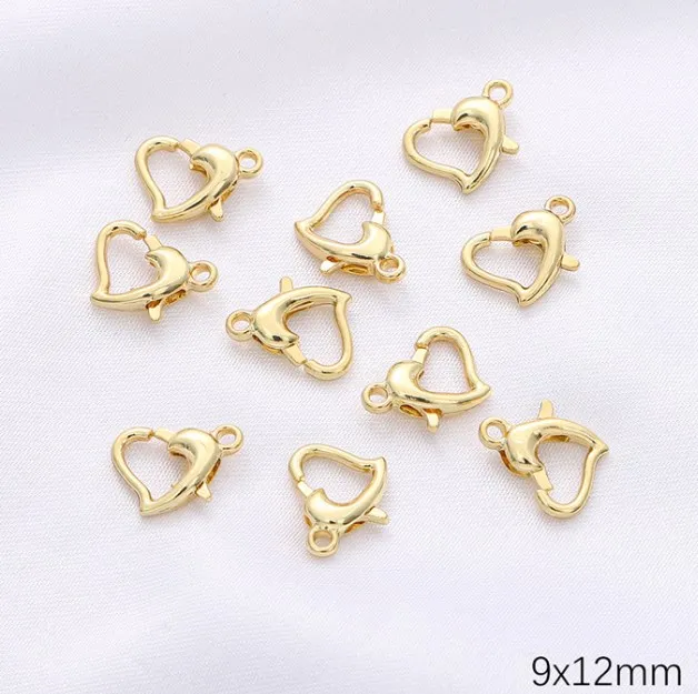 2pcs/lot 14k l gold plated  10mm 12mm heart Lobster clasps for jewelry making handmade DIY bracelets necklace clasp fittings