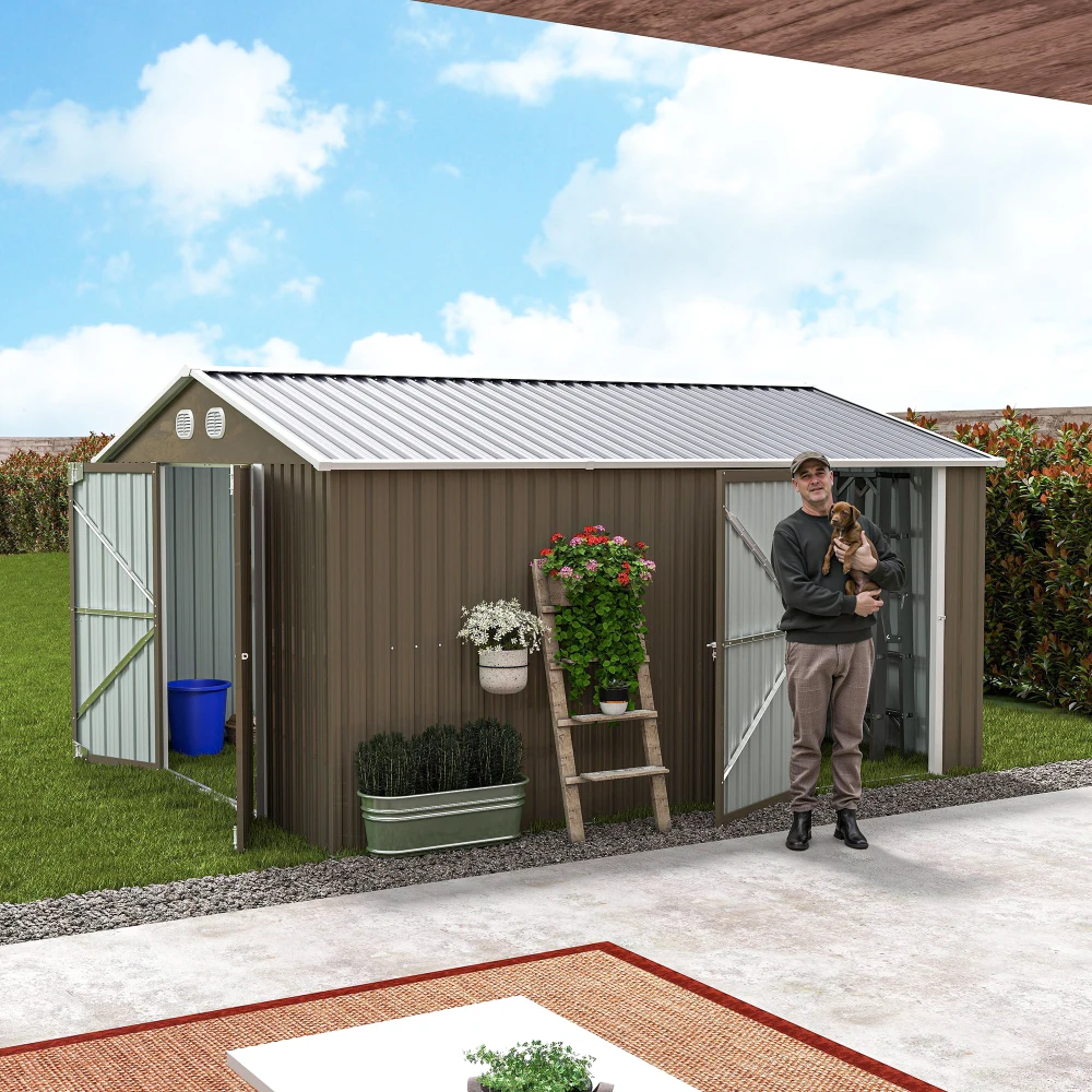 

10×12 FT Metal Outdoor Storage Shed, Heavy Duty Sturdy Frame Garden Tool Shed with Lockable Door for Backyard Lawn Patio