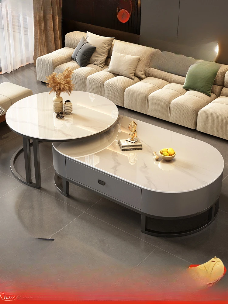 

Rock Plate Tea Table, Living Room, Household 2024 New Light Luxury Modern Tea Table, High end, Elliptical Internet Famous