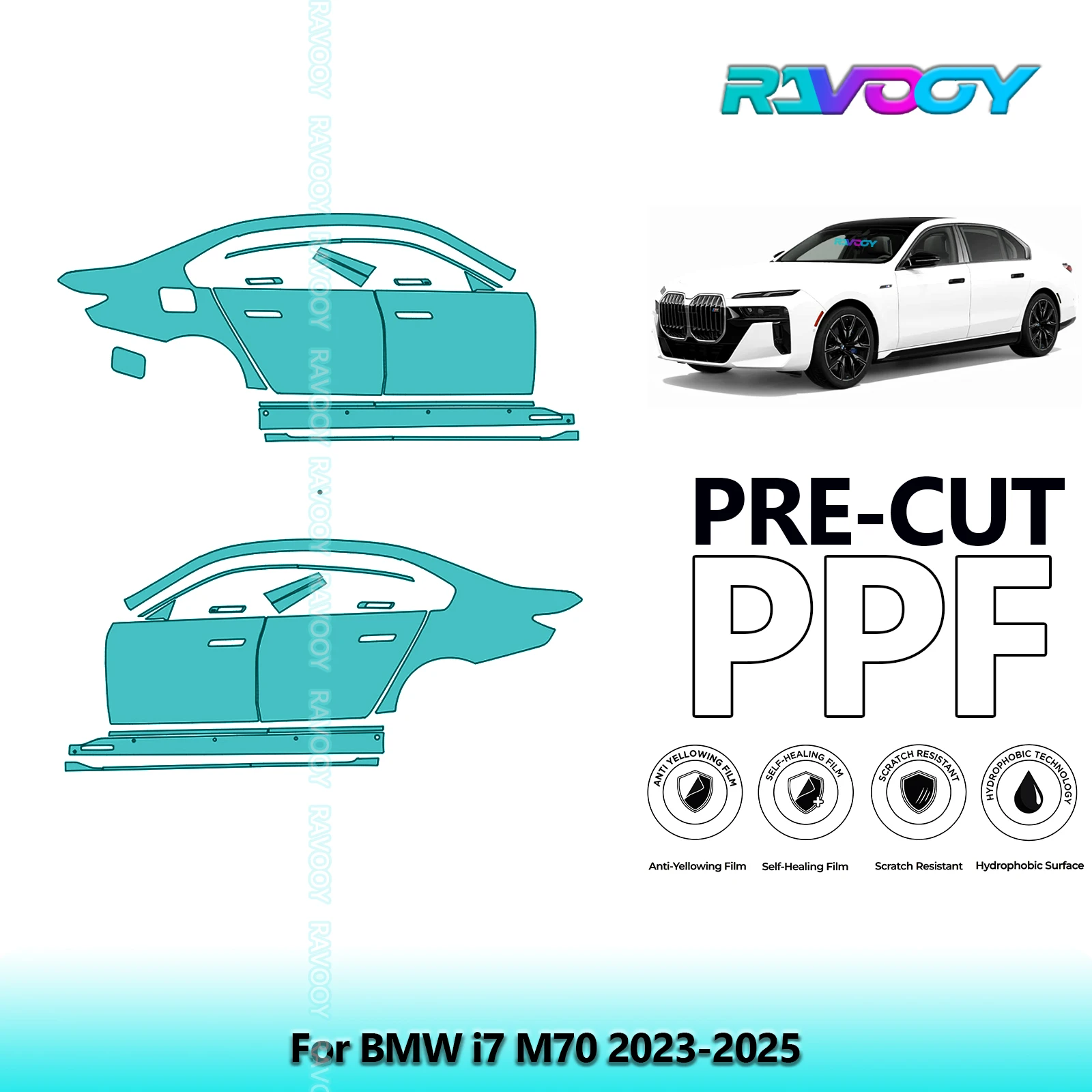 

For BMW i7 M70 2023-2025 8.5mil Clear Matte Pre-Cut PPF Door & A/B Pillar Kit TPU Paint Protection Film Set