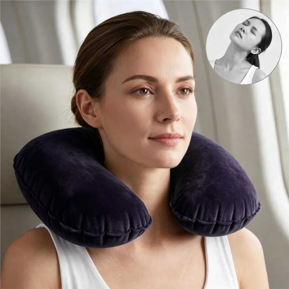 Functional Inflatable Pillow Inflatable U Shaped Travel Pillow Car Head Neck Rest Air Cushion For Travel Neck Pillow