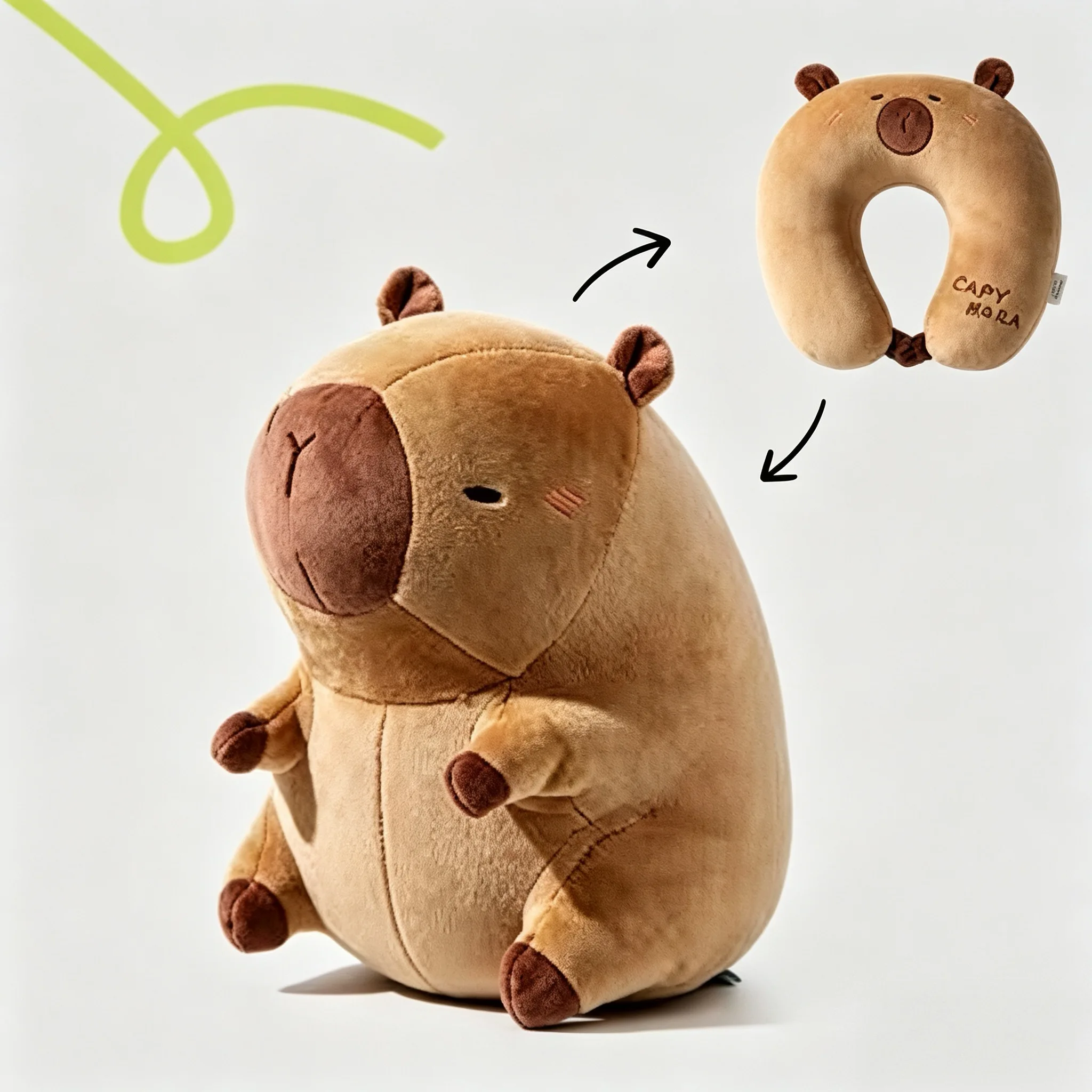 2-in-1 Convertible Capybara Stuffed Plush Toy U-Shaped Neck Pillow Soft Travel Cervical Support