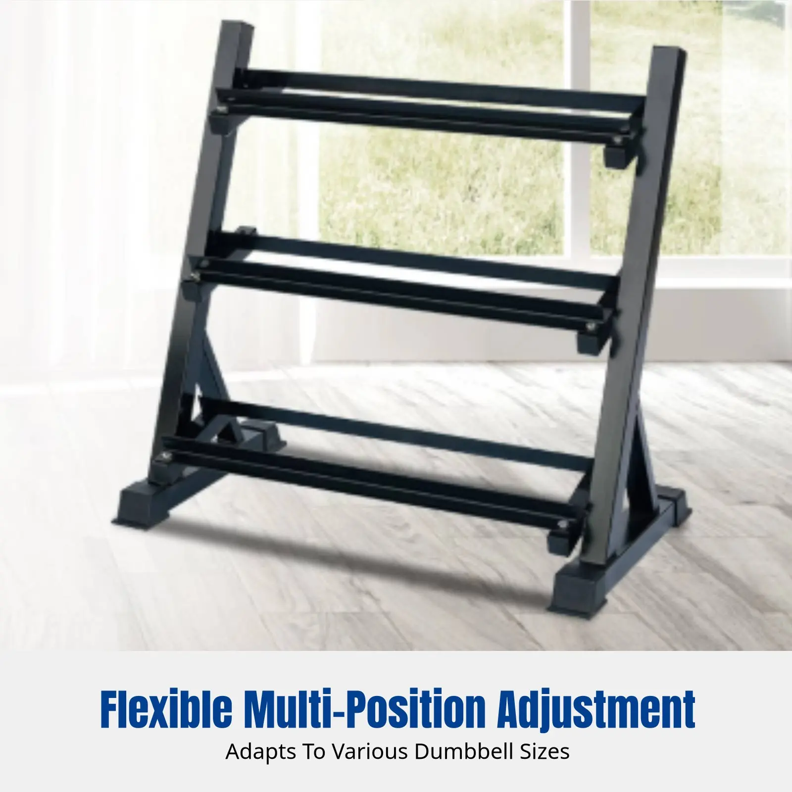 Picture 4: 3-Tier Adjustable Dumbbell Storage Rack, Sturdy Steel Weight Stand, Home Gym Organizer, Multi-Level Design