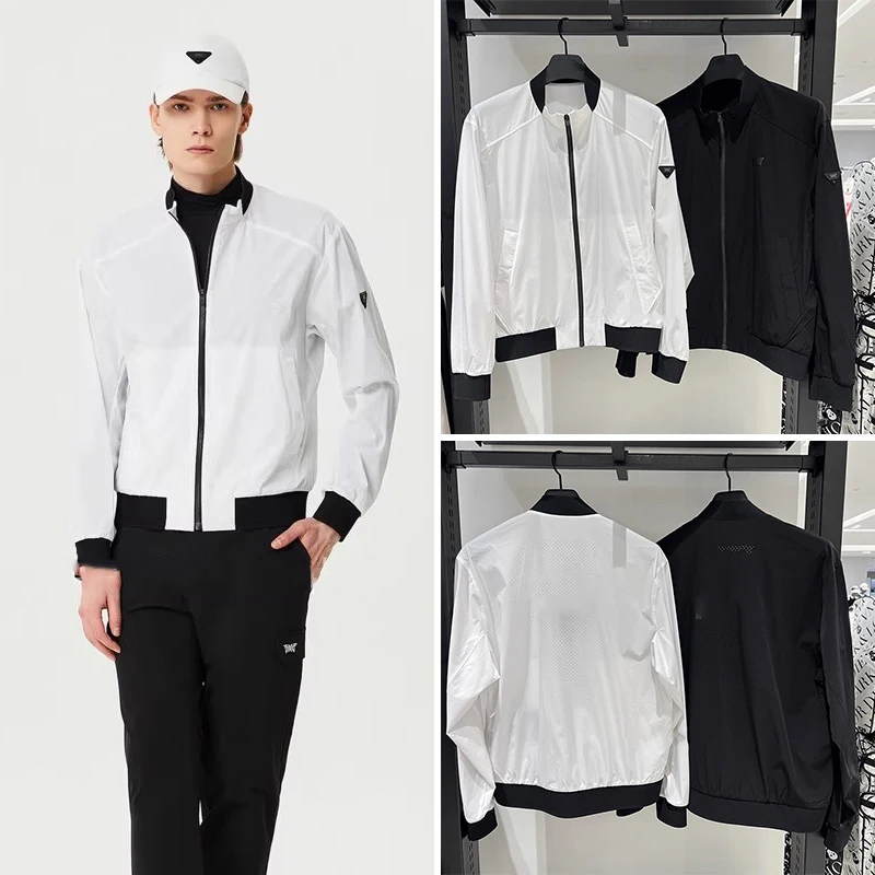 

Summer 2024 Golf Men's Zip Stand Collar Jacket Quick Dry Casual Thin Trench Coat Long Sleeve Jacket