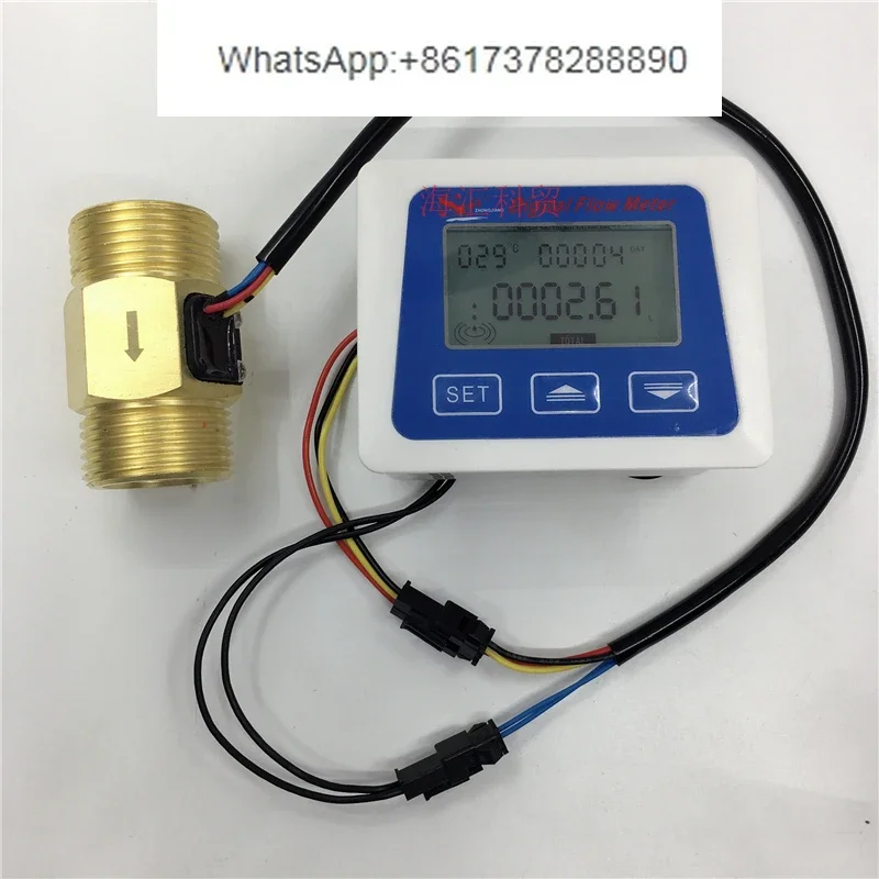 Intelligent electronic digital flowmeter display meter, measuring temperature, flow rate and  , with 1 inch water flow sensor