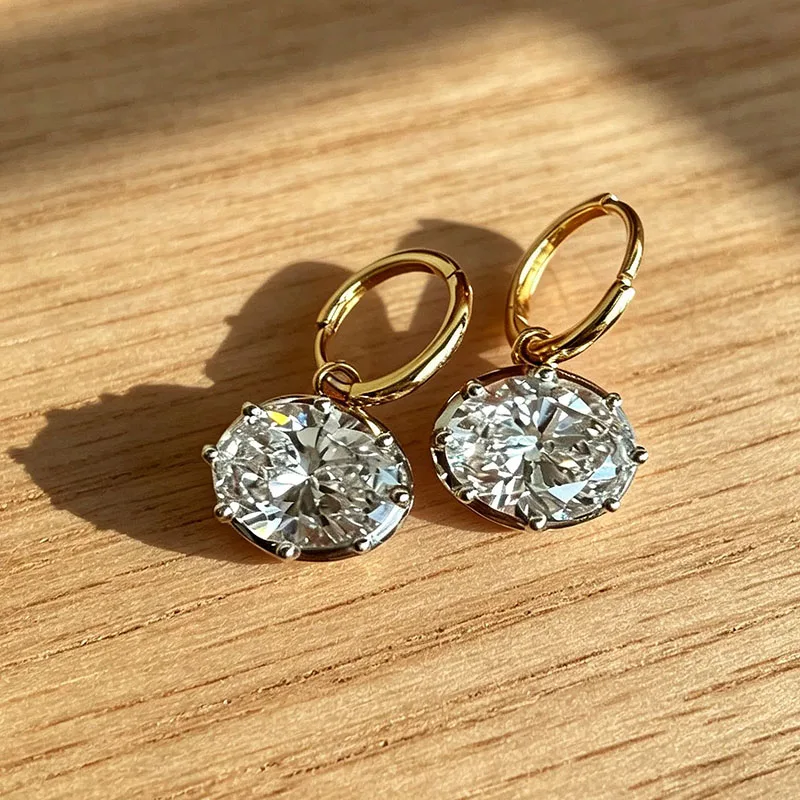 Two tones oval stone dangle earrings for women minimalist dainty earrings elegant vintage jewelry new in 2026