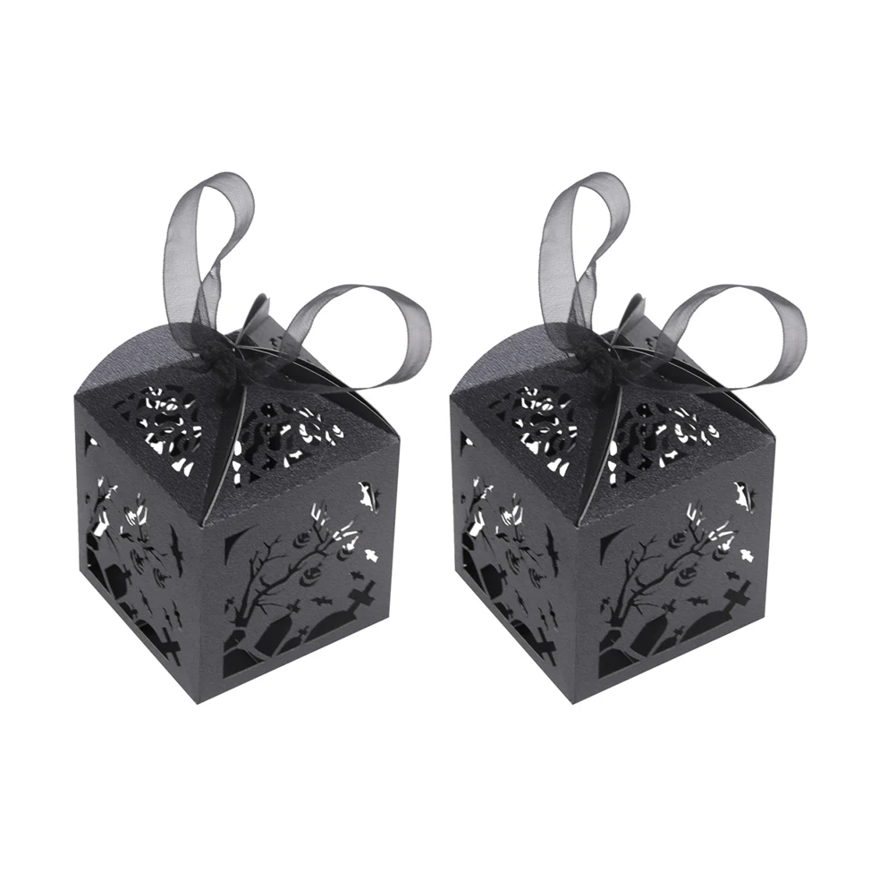 

50pcs Candy Box Hollow Branches Bats Design Paper Dessert Container Gift Halloween Party Favor Lightweight Portable