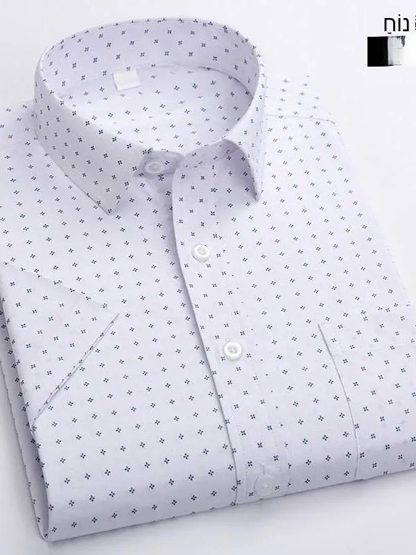 

New Summer Men's Plaid Shirt Short Sleeve Slim Fit PU Leather Middle-Aged Men's Fashion CleanFit Style Four Seasons Universal