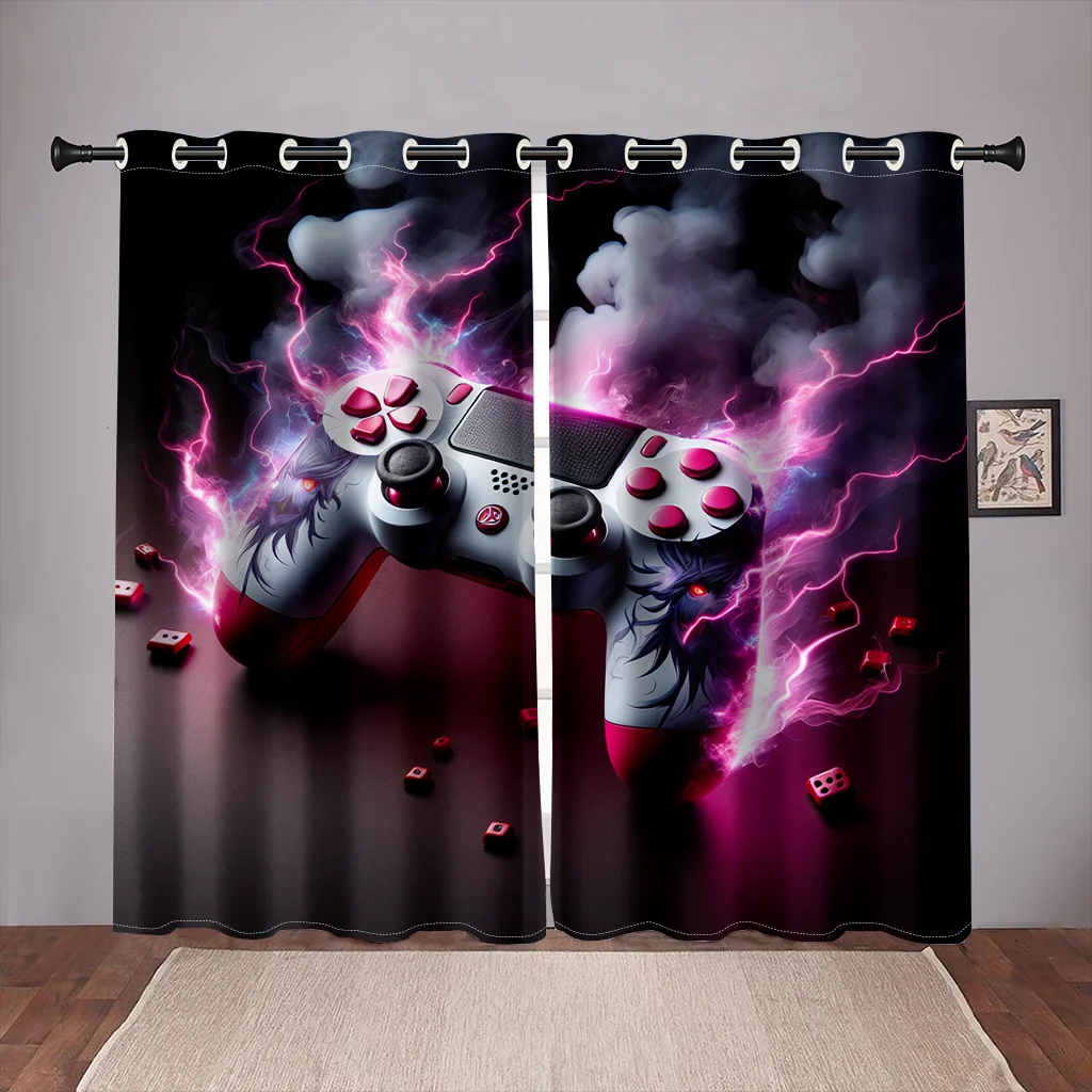 

3D Fuchsia Flame Game Handle Curtains Lightning Texture Electronic Controller Curtains Children's Room Study Bedroom Decor