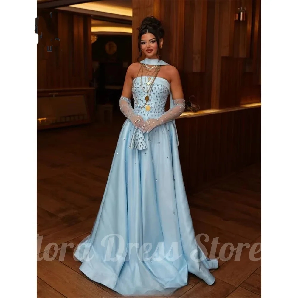 

Flora Dress Blue A-Line Party Dresses Off-Shoulder Prom Gown Beading 2026 Robe Floor-Length Formal Prom Occasion Customized