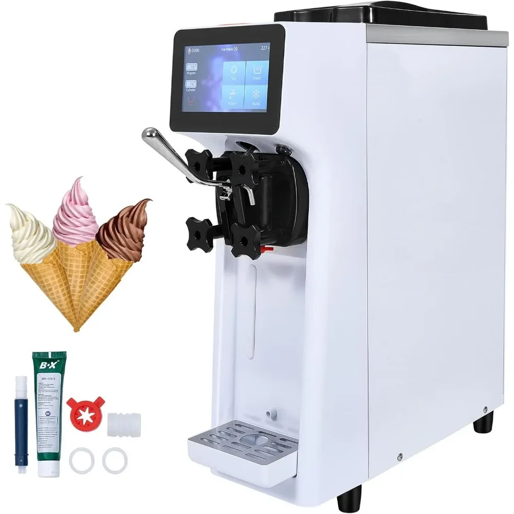 

Commercial Ice Cream Maker, 10-20L/H Yield, 1000W Countertop Soft Serve Machine with 4.5L Hopper