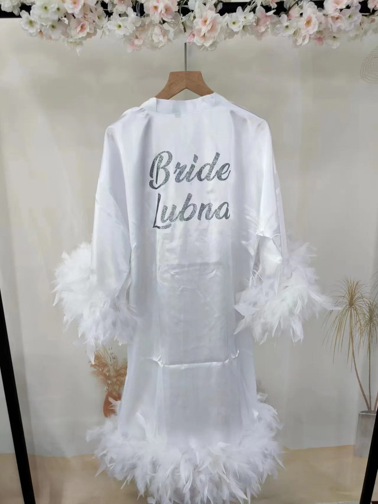 Feathered Satin Bridesmaid Robes Satin Dressing Gown Bride Robe Bridesmaid Gift Bridal Party Robes Silky Satin Robe Personalized