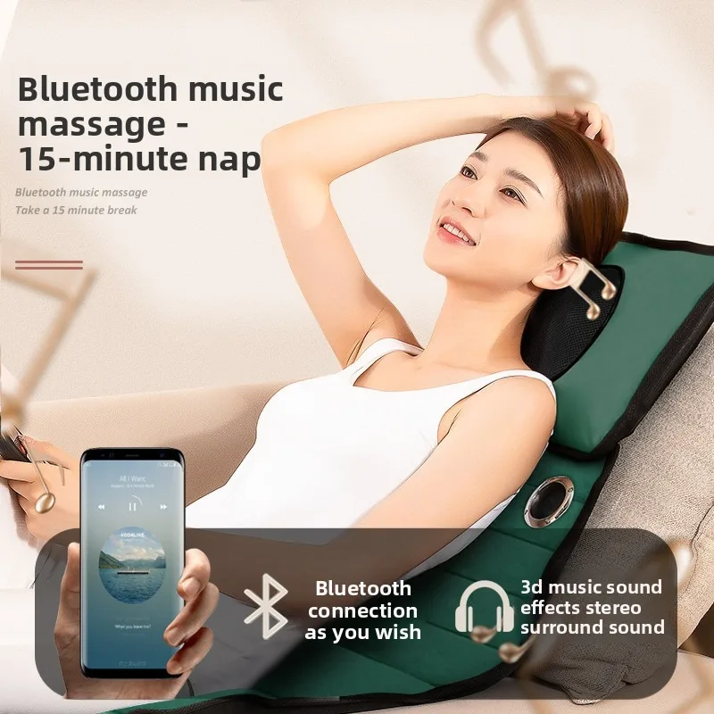 

Музыкальный массажный коврик Bluetooth с шеей и подогревом, расслабляющий 10-зонный вибрационный бархатный тканевый прочный массажный стул, идеально подходящий для расслабления