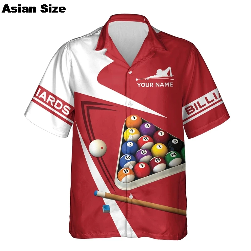 Бильярдные рубашки с 3D принтом на заказ для мужчин, одежда для любителей бильярда, блузка с лацканами, индивидуальный дизайн, игра в бассейн с коротким рукавом