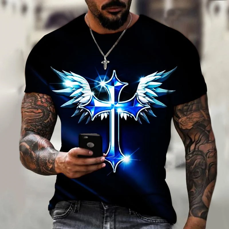 Men 100% Cotton Smiling Glitter Broken Bear Graphic Print T Shirts Short Sleeve Avant-garde Casual Summer Streetwear Tops