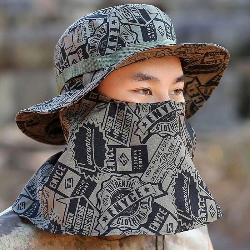 Camo Sunscreen Hat Fishing Sun Shading Neck Protection Breathable Windproof Hiking Tea Picking photography face covering shawl