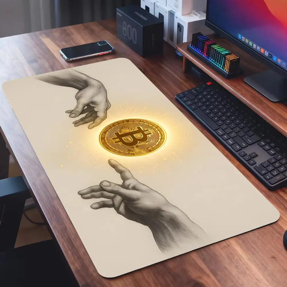 Digital Currency B-Bitcoin Mouse Pad Non-Slip Large Gaming Mat, Waterproof & Stitched Edge Desk Pad