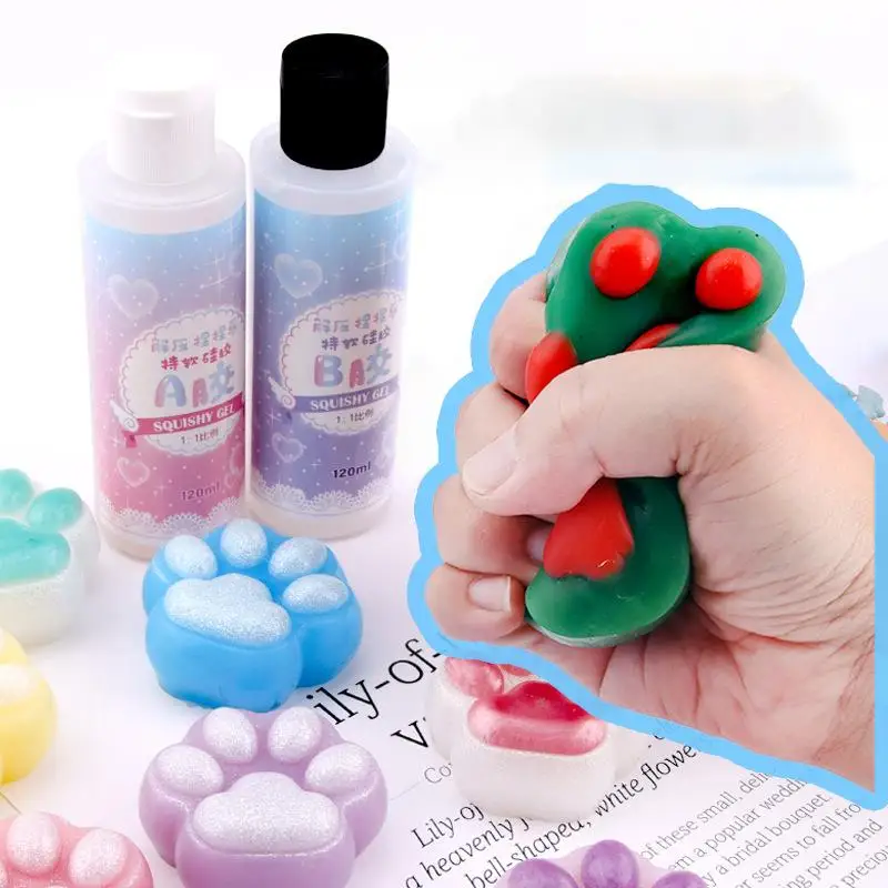 2 Bottles Squishy Gel Soft Liquid Silicone For Molding Cat'S Paw Decompression Toys Gift Squeezing Toy For Girls Kids 100/1000ML